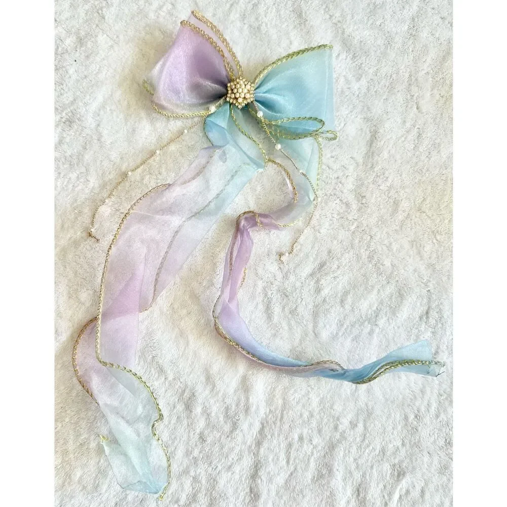 Purple and blue ombre pearl detail hair bow